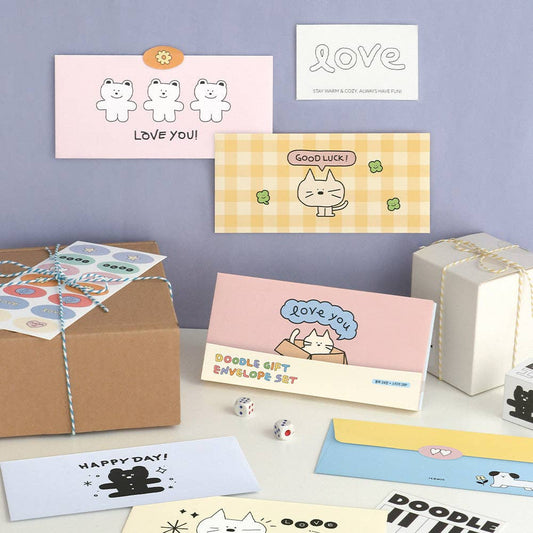 Doodle Gift Envelope Set With Stickers