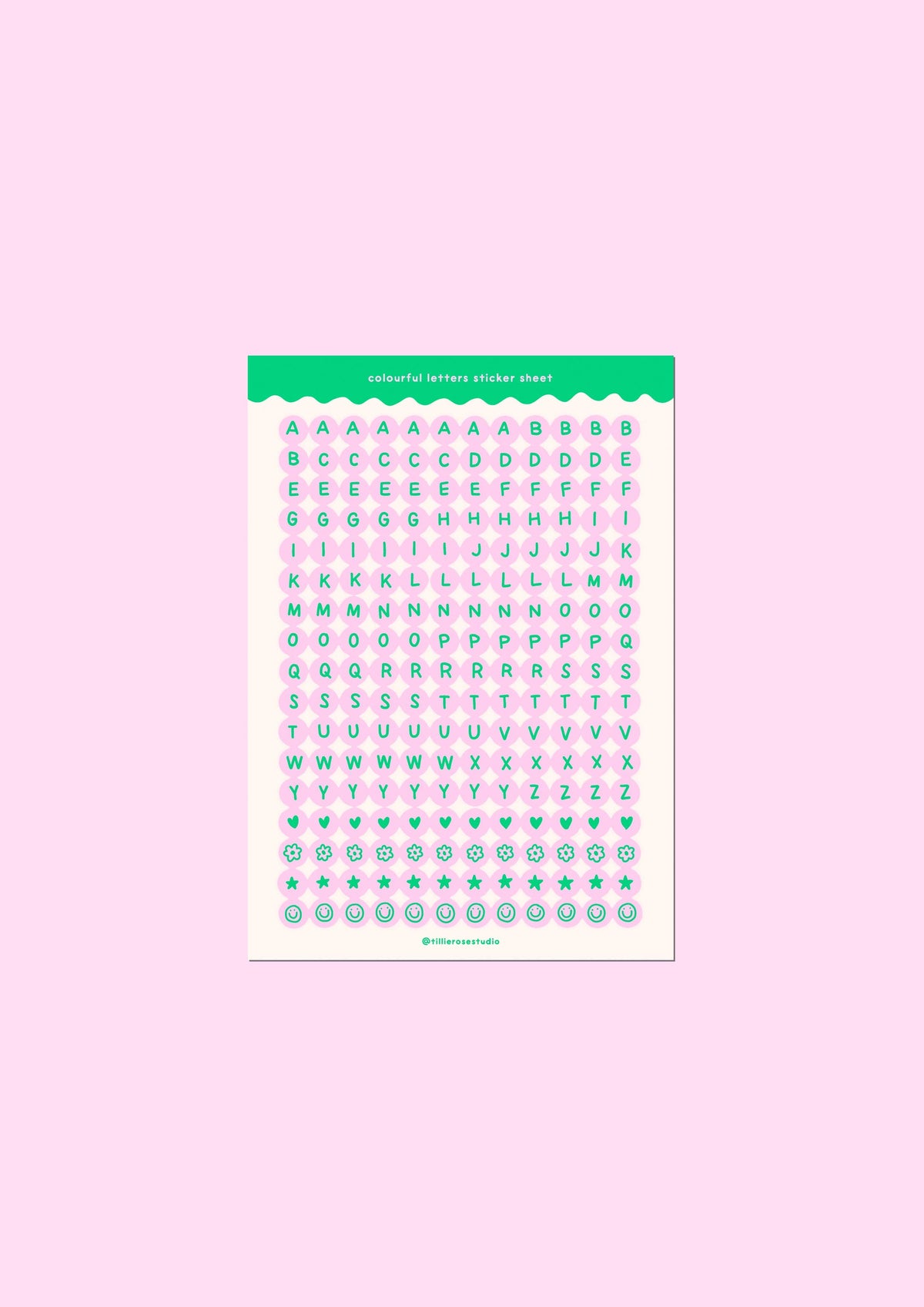 Green and Pink Letter Bead Sticker Sheet