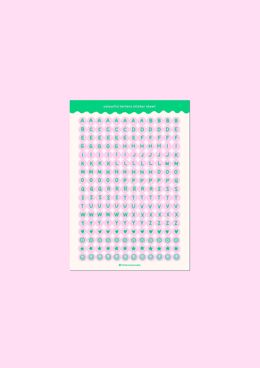 Green and Pink Letter Bead Sticker Sheet