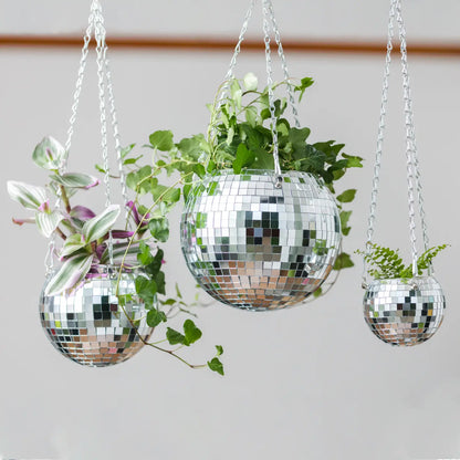 Disco Ball Hanging Planter - Silver