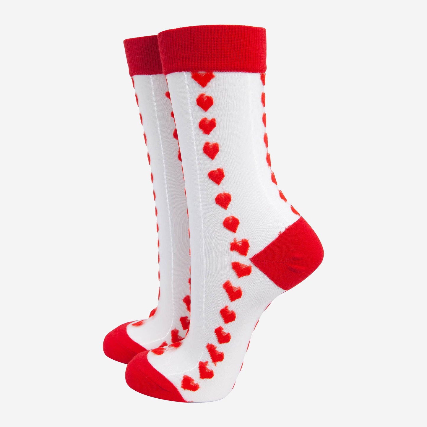 Women's Sheer Ankle Socks- Red, Heart
