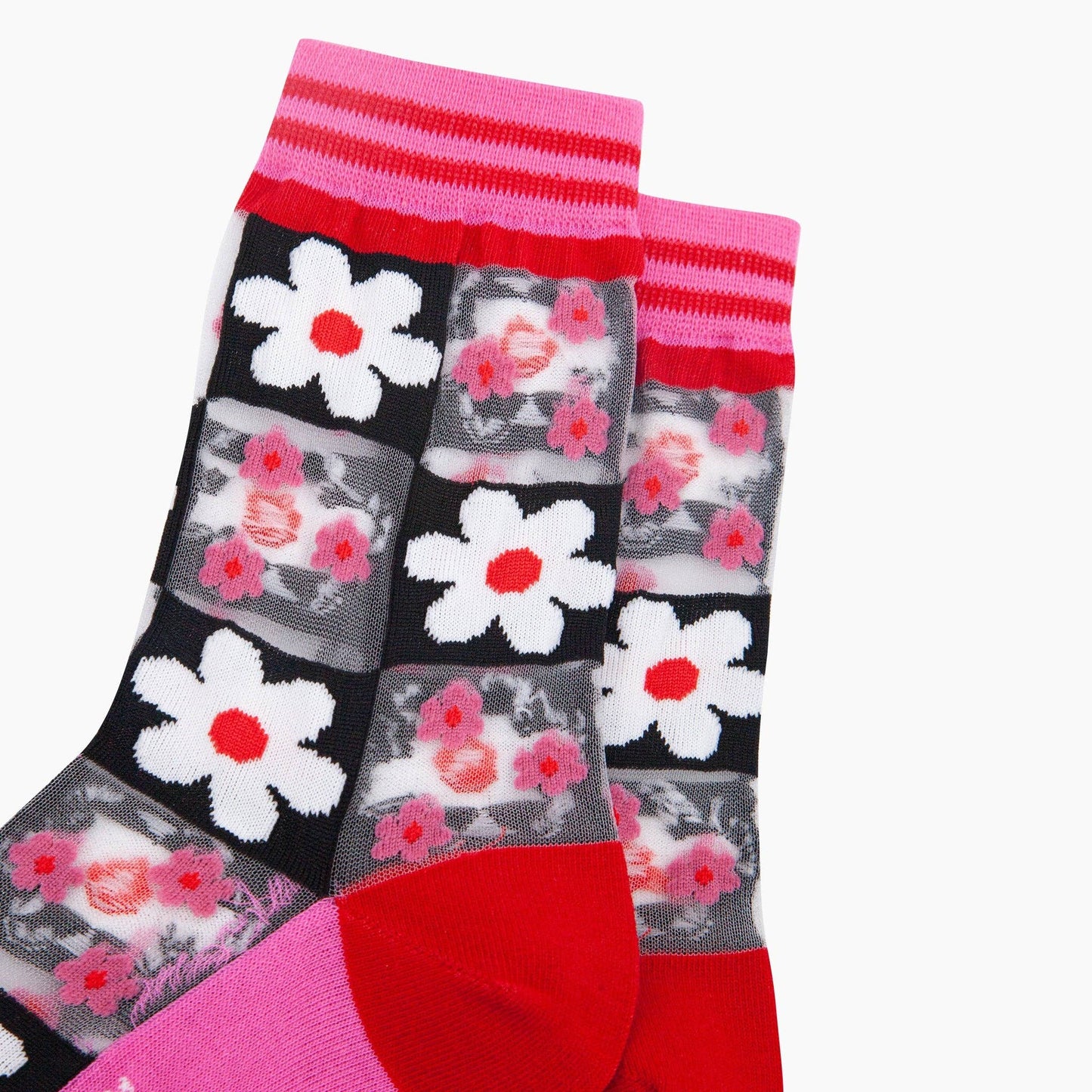 Daisy Checkerboard Sheer Socks