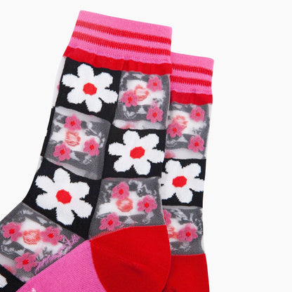 Daisy Checkerboard Sheer Socks