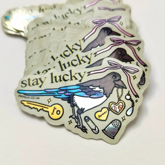 Stay Lucky Magpie Sticker - Vintage Trinkets Mirror Vinyl