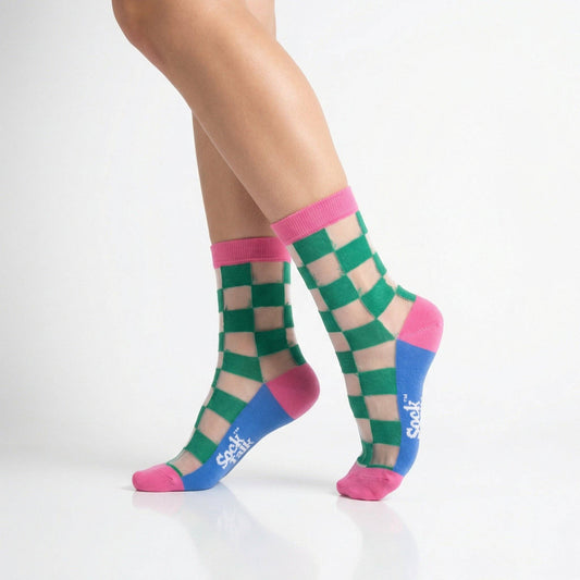 Sheer Green Checkerboard Socks