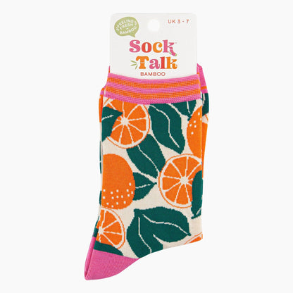 Women's Bamboo Socks - Cream, Orange Tree