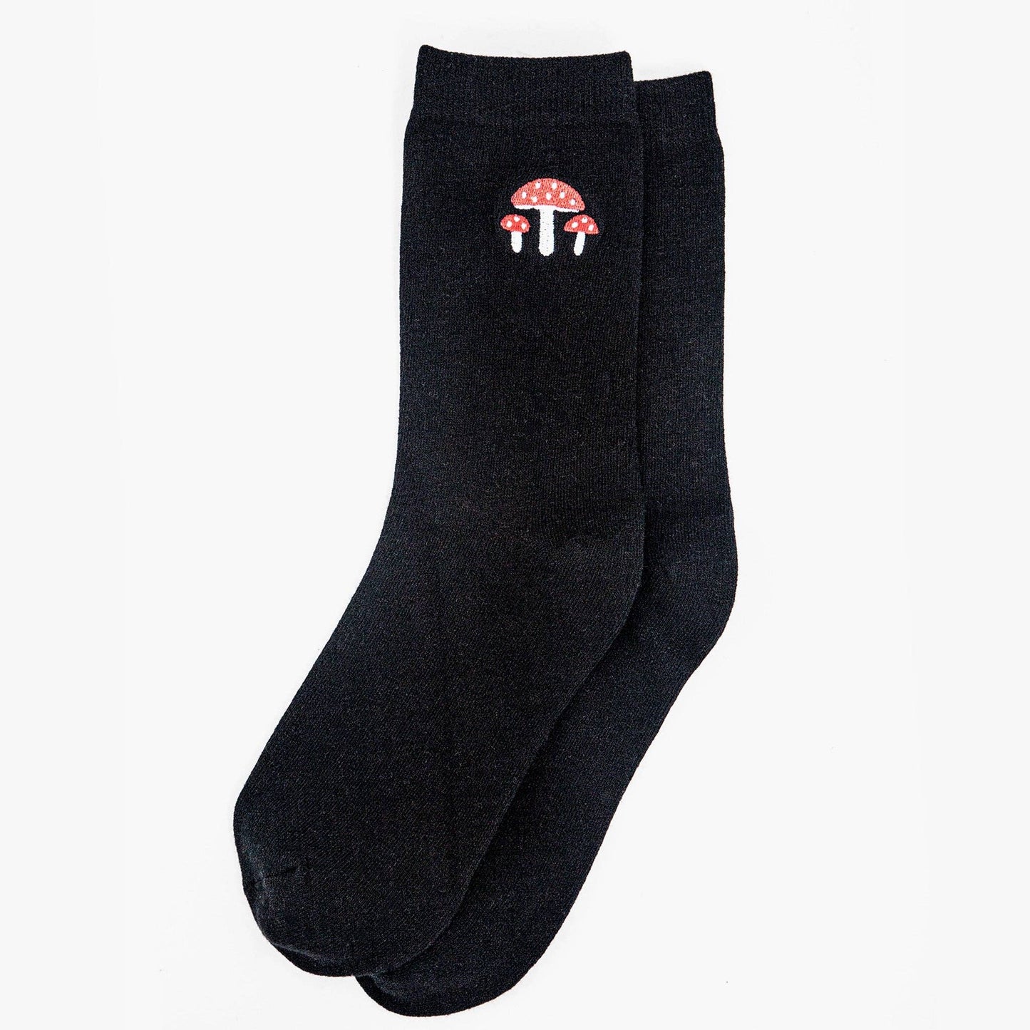 Black Embroidered Mushroom Socks