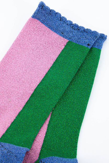 Green & Pink Glitter Socks