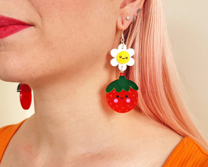 Strawberry & Flower Acrylic Earrings