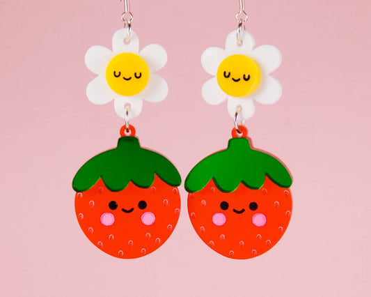 Strawberry & Flower Acrylic Earrings