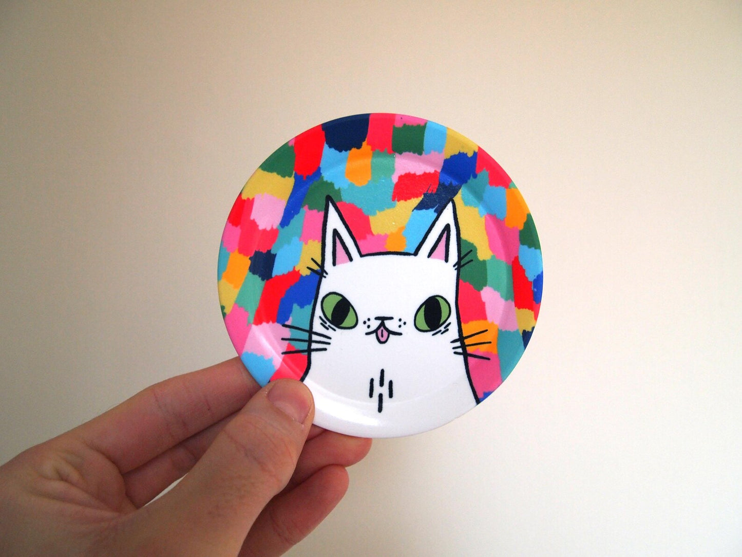 Mlem Cheeky White Cat Colourful Trinket Dish