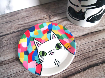 Mlem Cheeky White Cat Colourful Trinket Dish