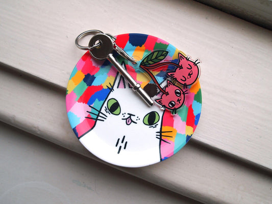 Mlem Cheeky White Cat Colourful Trinket Dish