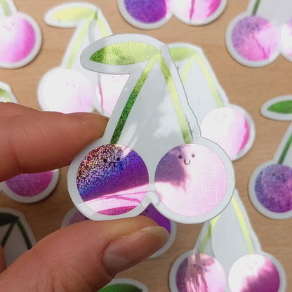 Sad Cherry/ Happy Cherry - Glitter Vinyl Sticker - Wholesale Case of 6 Units