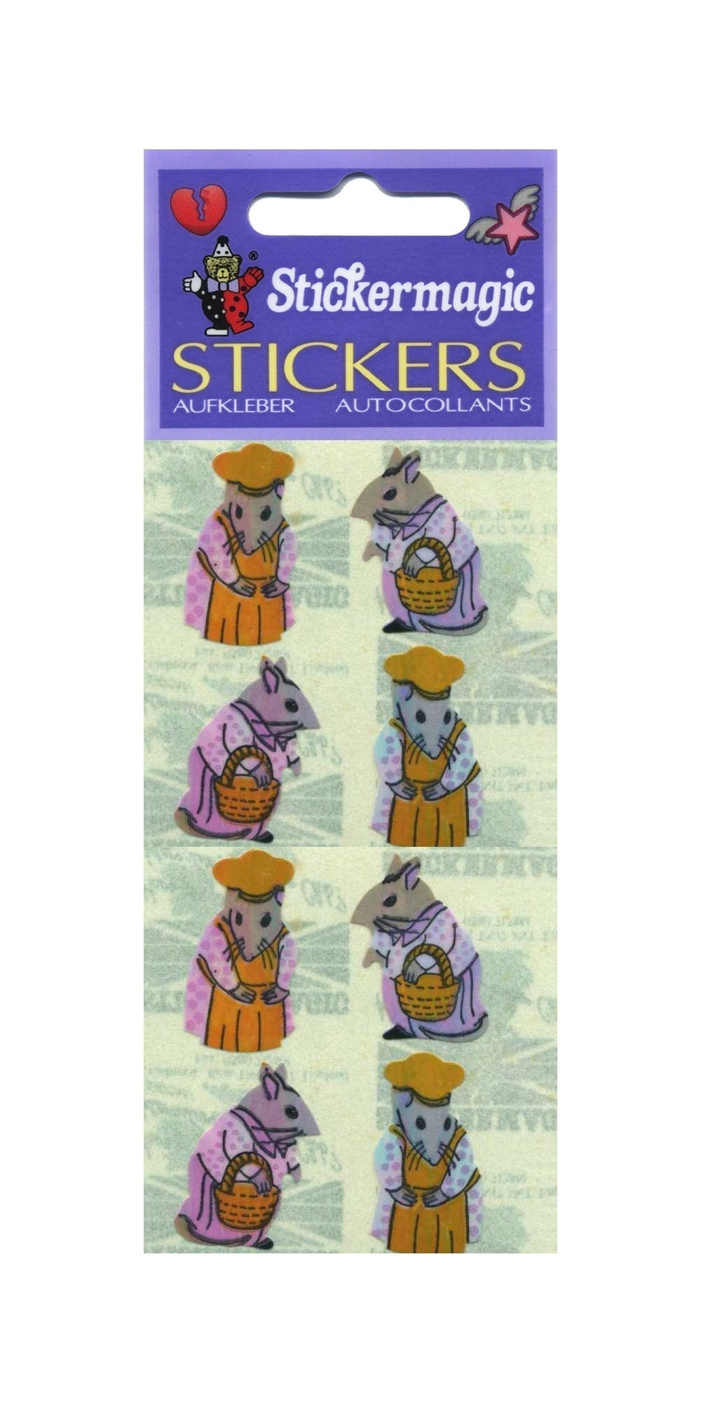 Sheet of stickers with cartoon mice on a white background