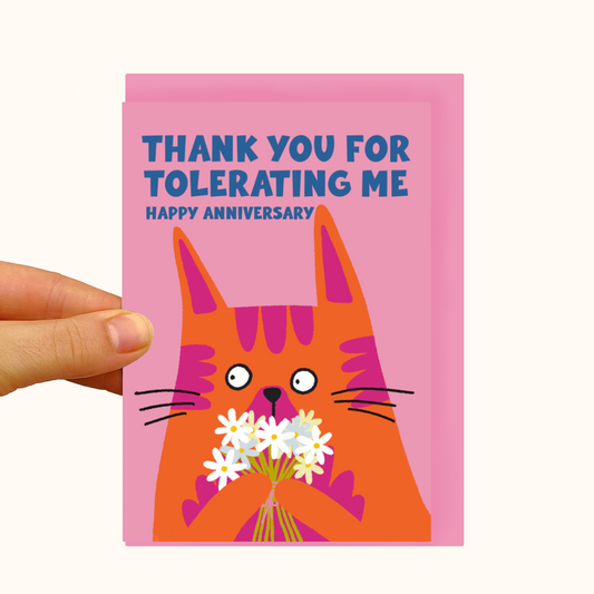 Thank You For Tolerating Me Cat - Pearlescent Anniversary Card - WS Case of 6 Units